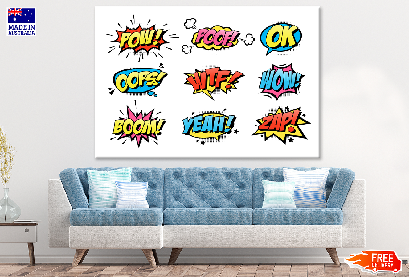 POW OK OOPS Speech Bubbles Illustration Print 100% Australian Made