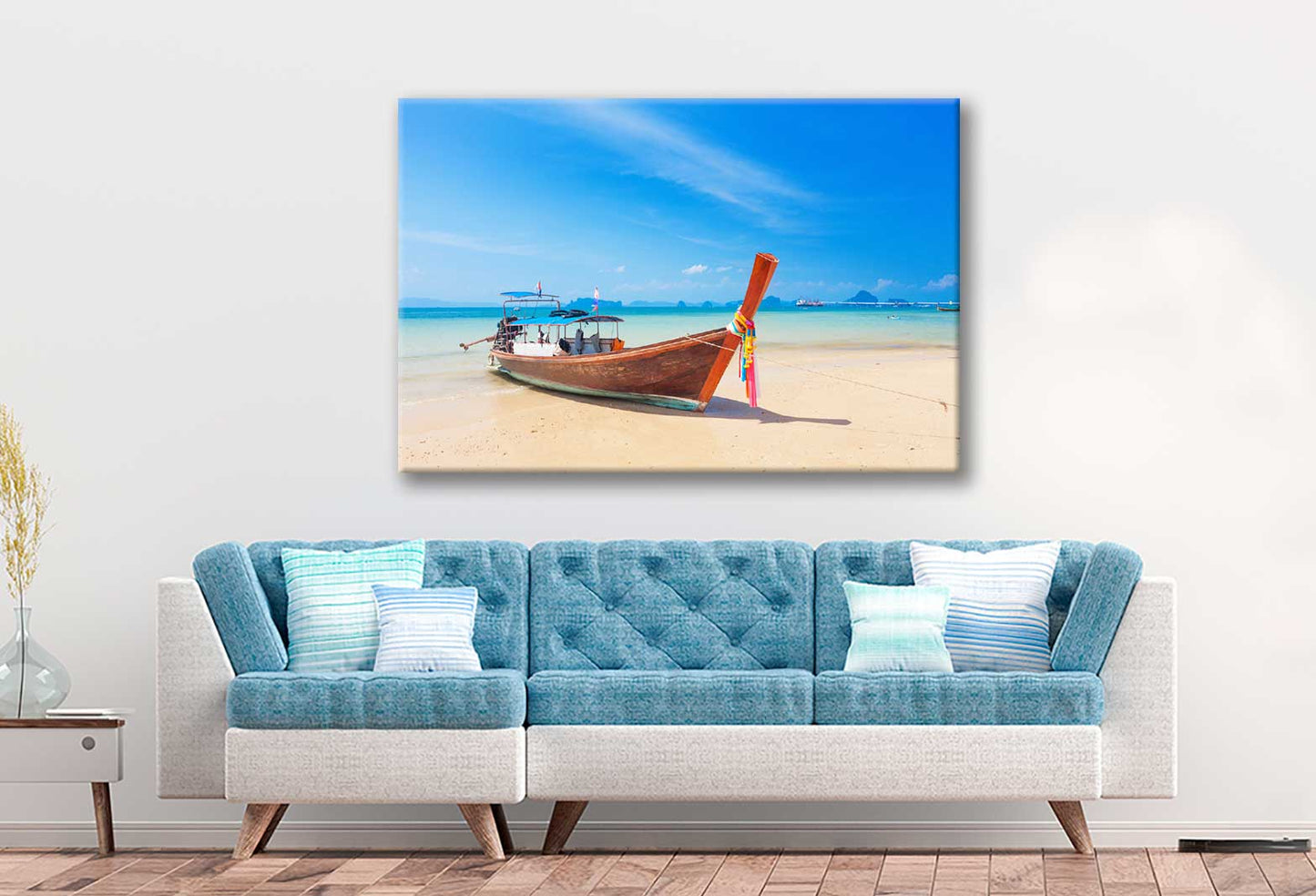 Bella Home Longtail Boat & Beautiful Beach Print Canvas Ready to hang