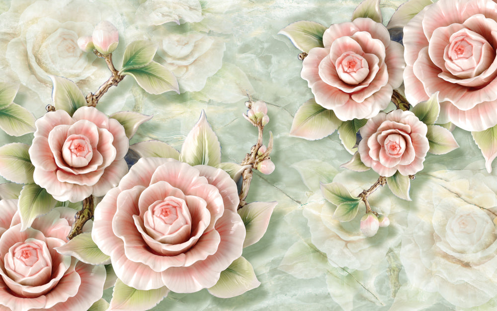 Wallpaper Murals Peel and Stick Removable Rose Flower 3D Sculpture Design High Quality