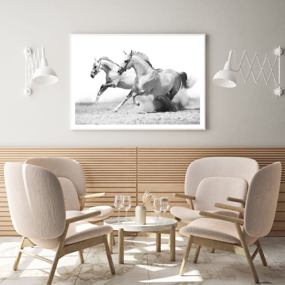 Horses Running B&W Photograph Home Decor Premium Quality Poster Print Choose Your Sizes