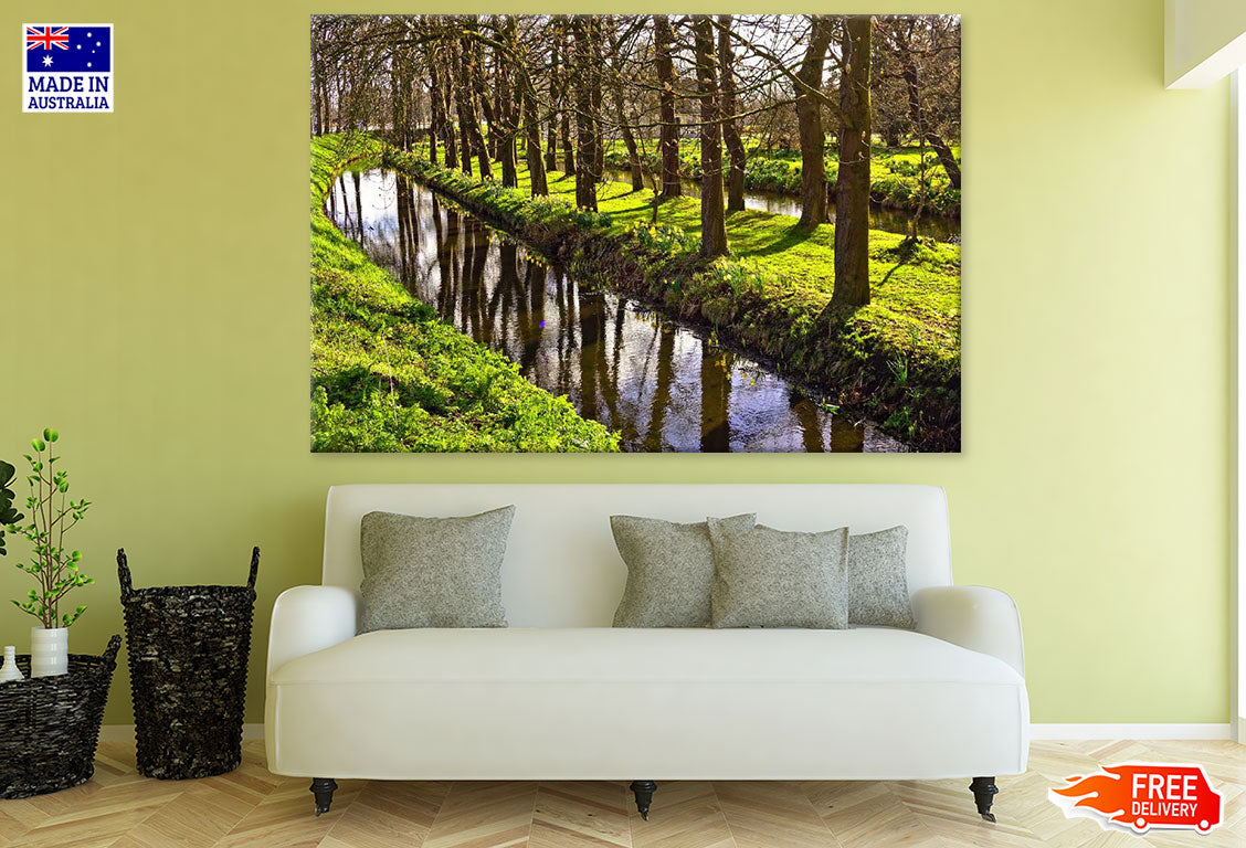 Trees Row Along Canal Photograph Print 100% Australian Made