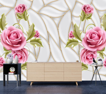 Wallpaper Murals Peel and Stick Removable Pink Floral Design High Quality