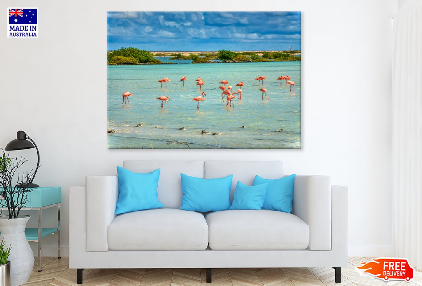 Flamingo Birds on Bonaire Beach Photograph Print 100% Australian Made