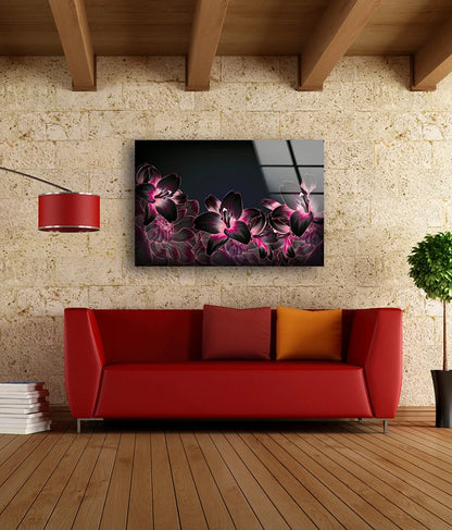 Black & Pink Flowers Line Design Acrylic Glass Print Tempered Glass Wall Art 100% Made in Australia Ready to Hang