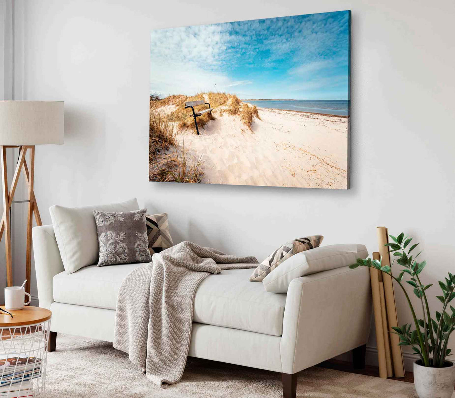 Bella Home Sand Seashore With Blue & White Sky Print Canvas Ready to hang