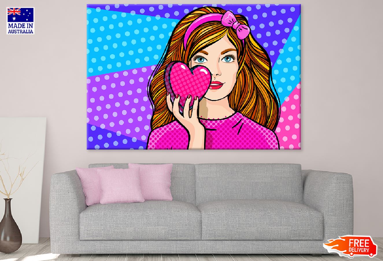 Girl Holding a Heart Colorful Illustration Print 100% Australian Made