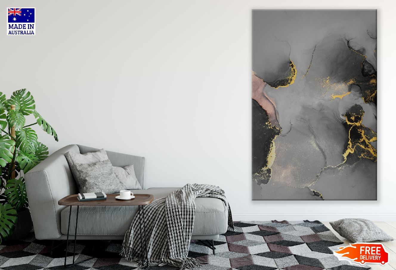 Gold & Grey Abstract Design Print 100% Australian Made