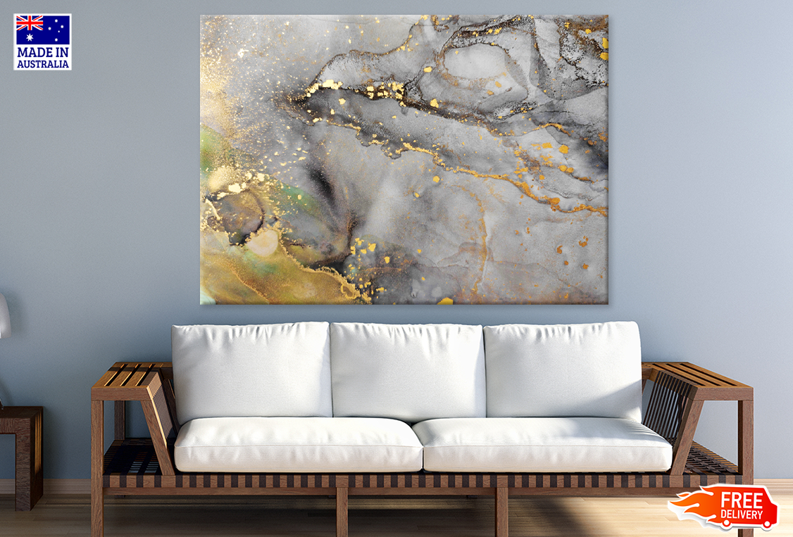 Yellow Gray & Gold Abstract Design Print 100% Australian Made