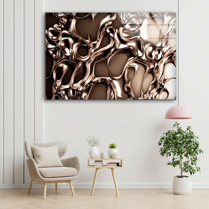 Metallic Gold Abstract Liquid 3D Design Acrylic Glass Print Tempered Glass Wall Art 100% Made in Australia Ready to Hang