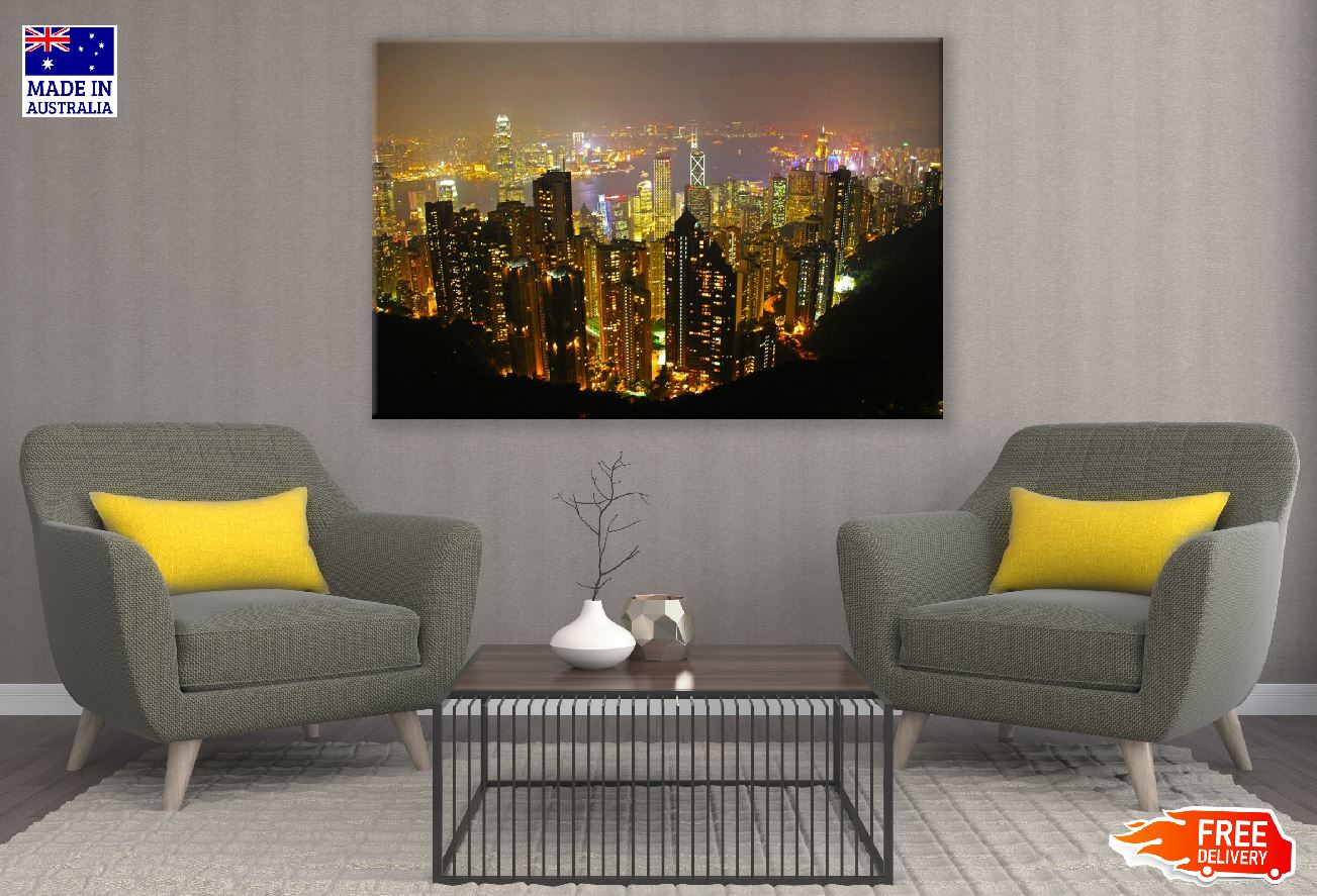 Victoria Peak Hill in Hong Kong Night View Print 100% Australian Made