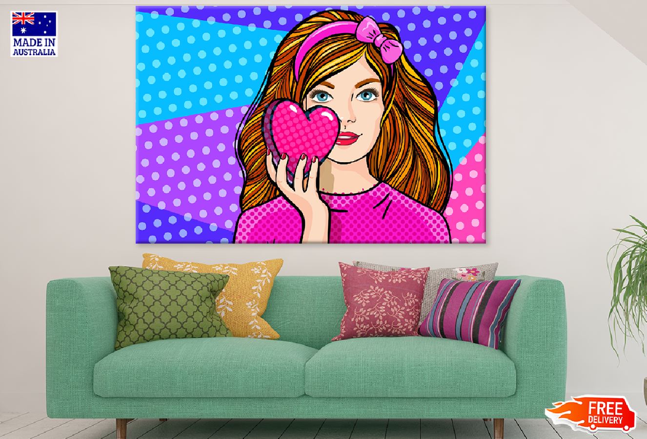 Girl Holding a Heart Colorful Illustration Print 100% Australian Made