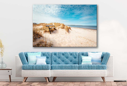Bella Home Sand Seashore With Blue & White Sky Print Canvas Ready to hang