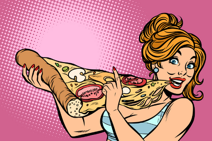 Girl Eating Huge Pizza Illustration Print 100% Australian Made