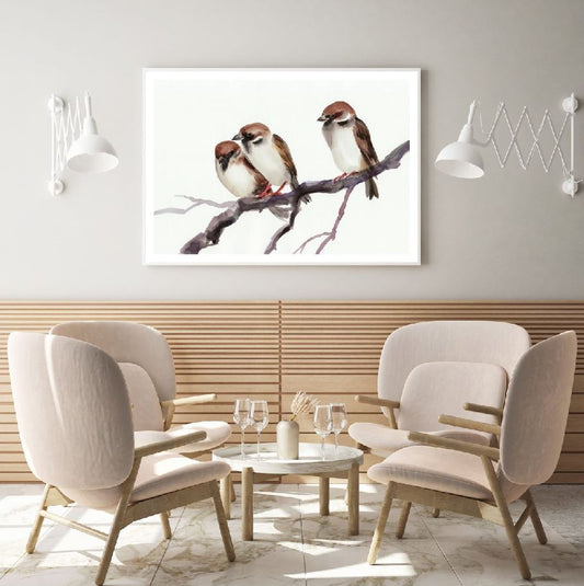Colorful Birds on Tree Watercolor Home Decor Premium Quality Poster Print Choose Your Sizes