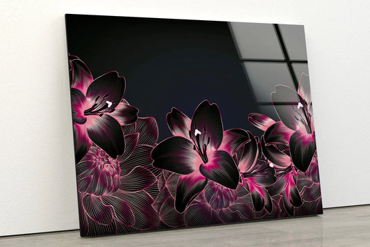 Black & Pink Flowers Line Design Acrylic Glass Print Tempered Glass Wall Art 100% Made in Australia Ready to Hang