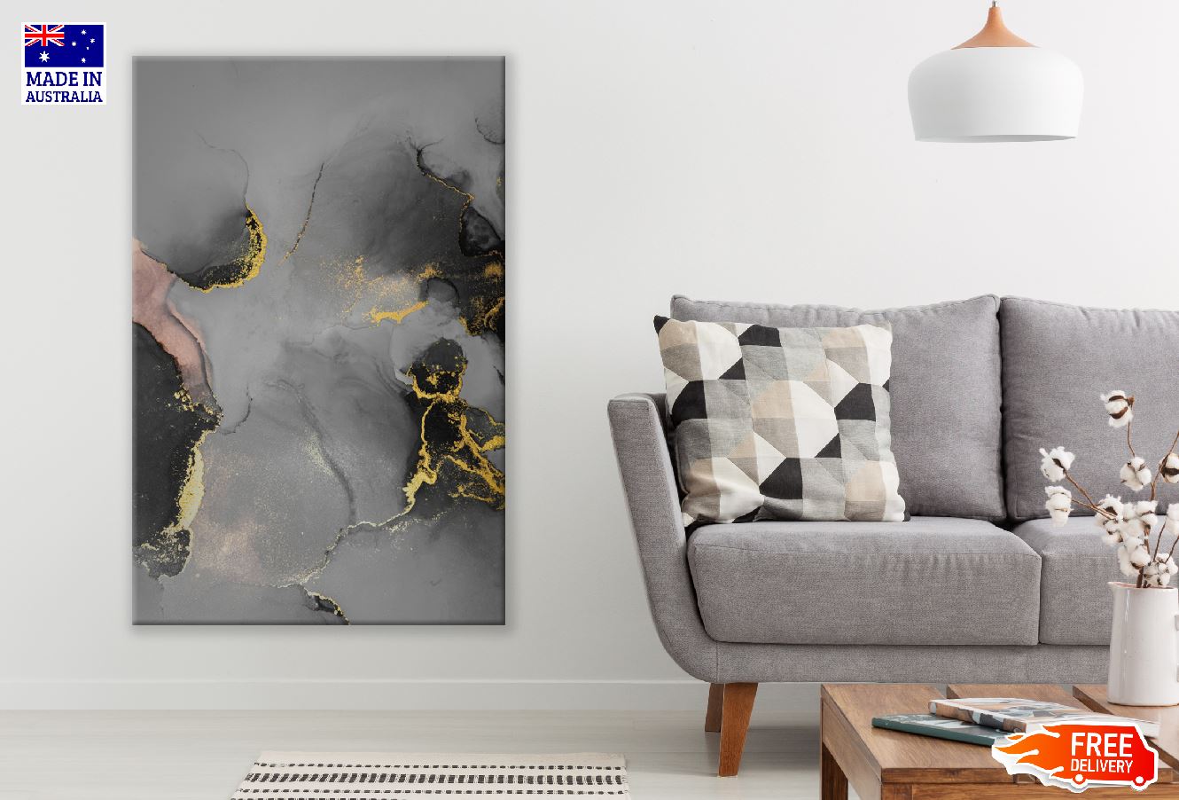 Gold & Grey Abstract Design Print 100% Australian Made