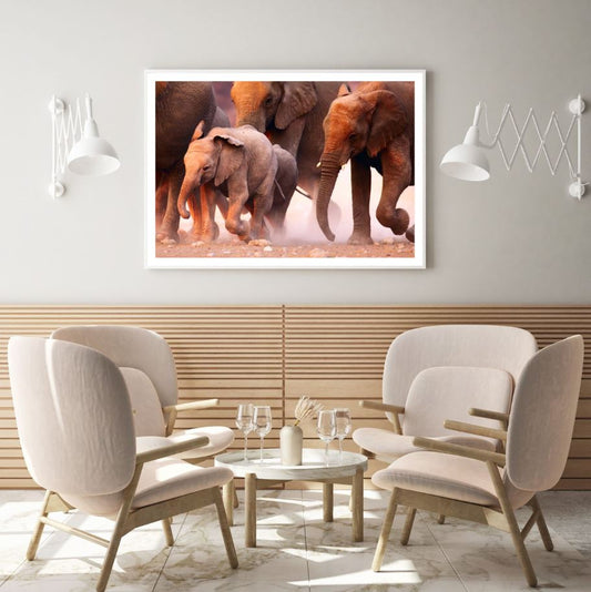 Elephants Running Photograph Home Decor Premium Quality Poster Print Choose Your Sizes