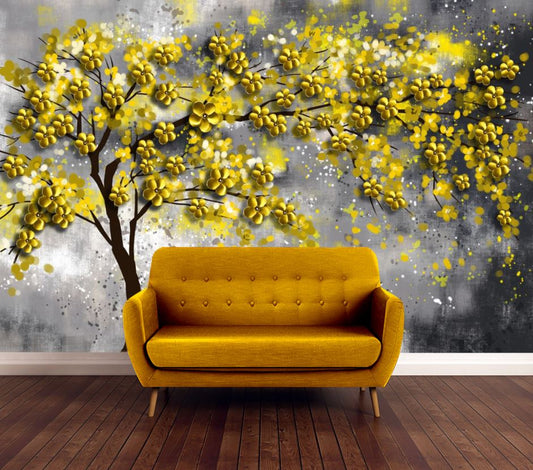 Wallpaper Murals Peel and Stick Removable Gold Flower Tree Design High Quality