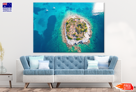 Boats On Sea & Island View Photograph Print 100% Australian Made