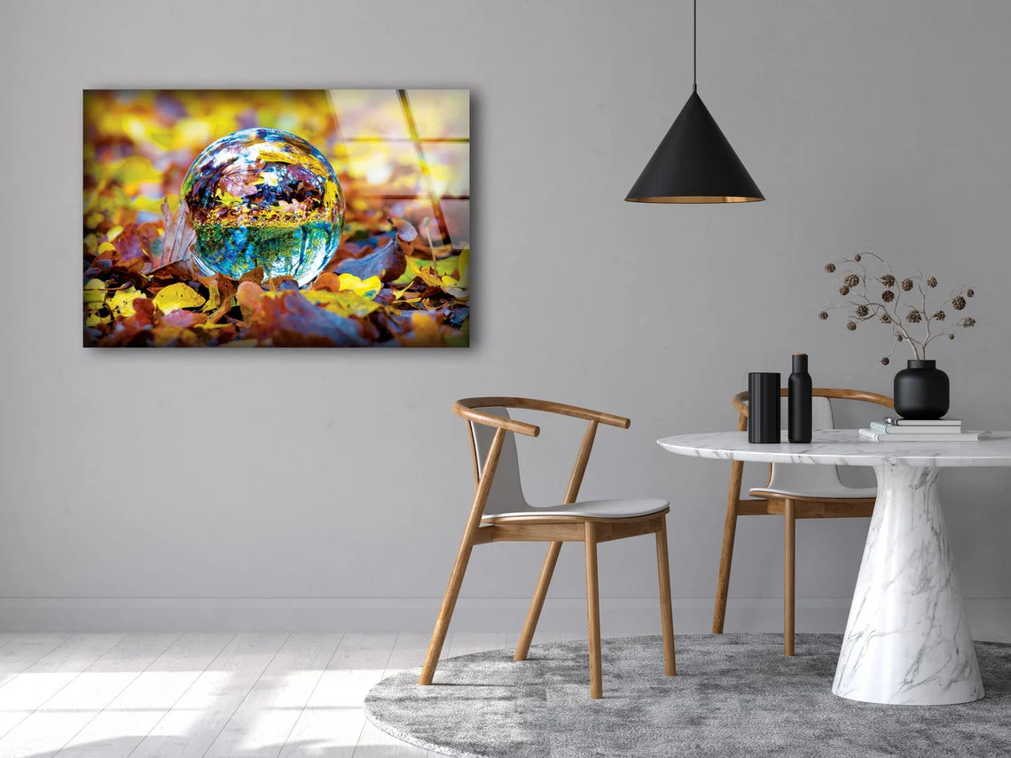 Glass Ball on Leaves Photograph Acrylic Glass Print Tempered Glass Wall Art 100% Made in Australia Ready to Hang