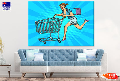 Girl Running with Shopping Cart Illustration Print 100% Australian Made