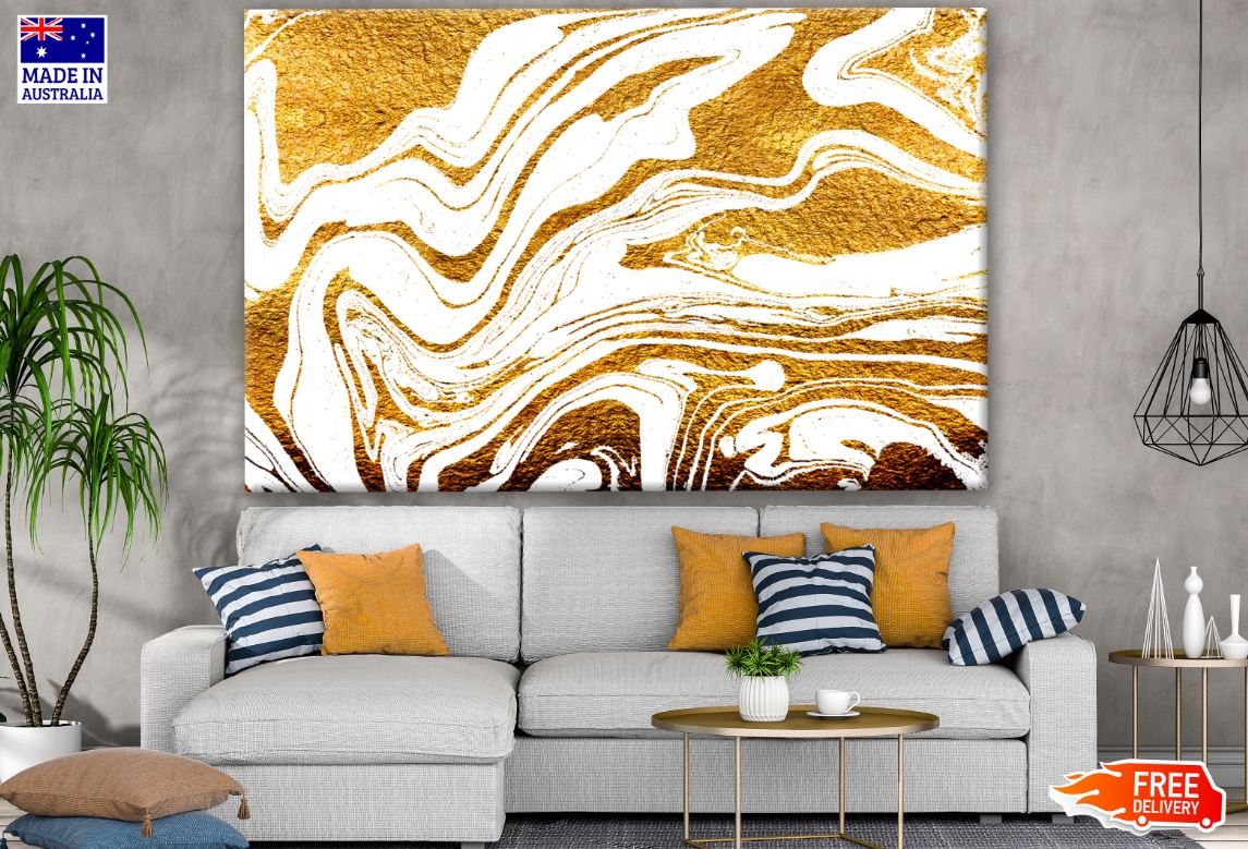 Gold & White Abstract Granite Design Print 100% Australian Made