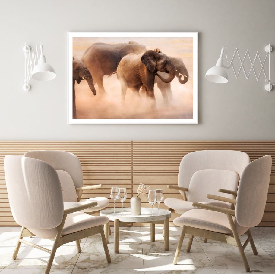 Elephants Running Photograph Home Decor Premium Quality Poster Print Choose Your Sizes
