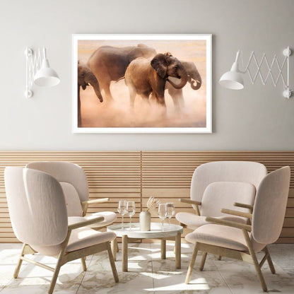 Elephants Running Photograph Home Decor Premium Quality Poster Print Choose Your Sizes
