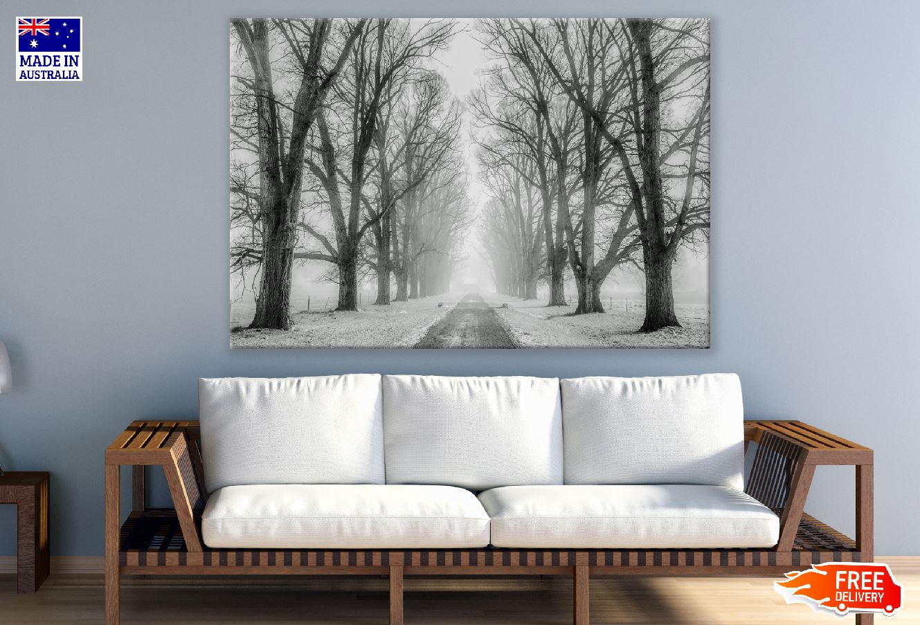 Road with Snow Covered Trees Photograph Print 100% Australian Made