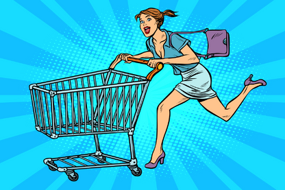 Girl Running with Shopping Cart Illustration Print 100% Australian Made