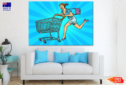 Girl Running with Shopping Cart Illustration Print 100% Australian Made