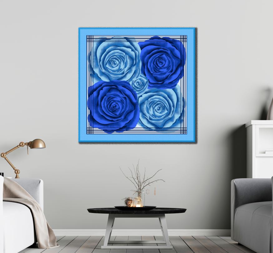 Square Canvas Blue Rose Flower Painting High Quality Print 100% Australian Made