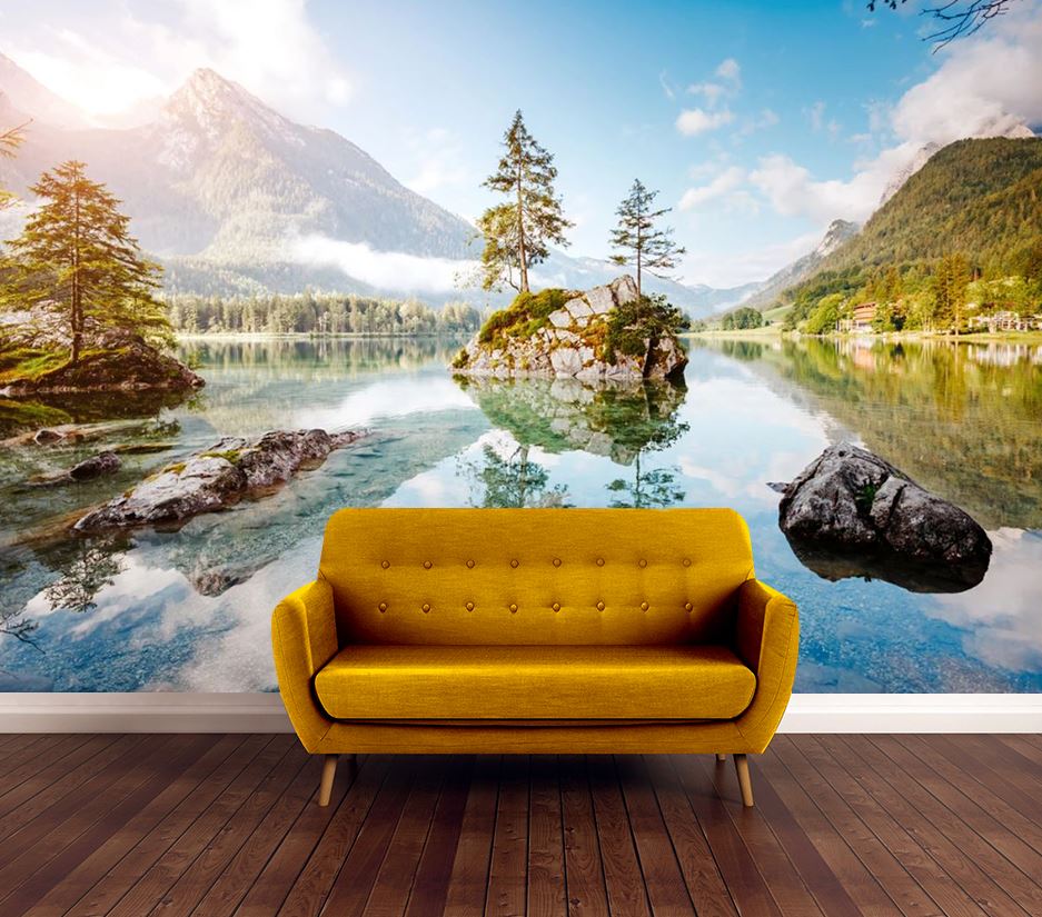 Wallpaper Murals Peel and Stick Removable Stunning Lake with Trees Scenery Photograph High Quality