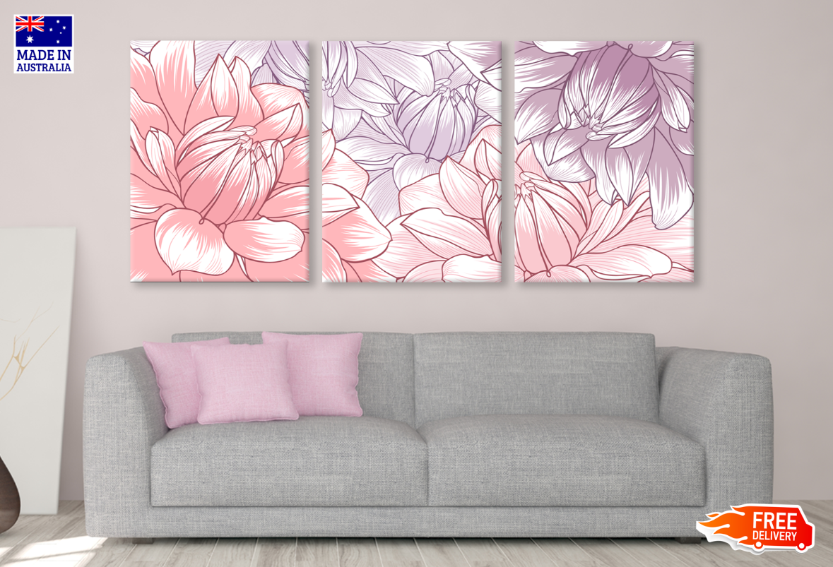 3 Set of Line Floral Design High Quality print 100% Australian made wall Canvas ready to hang