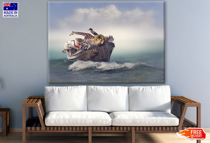 Animals On Boat Sailing on Beach Print 100% Australian Made