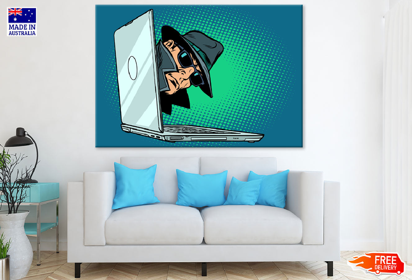 Spy Peeping Through Laptop Illustration Print 100% Australian Made