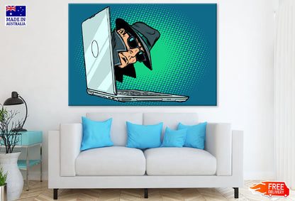 Spy Peeping Through Laptop Illustration Print 100% Australian Made
