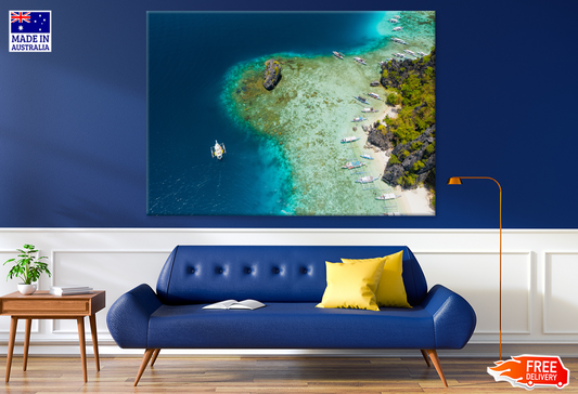 Boat On Sea & Island View Photograph Print 100% Australian Made