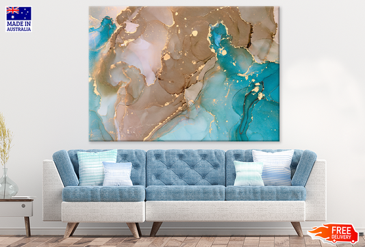Blue Brown & Gold Abstract Design Print 100% Australian Made