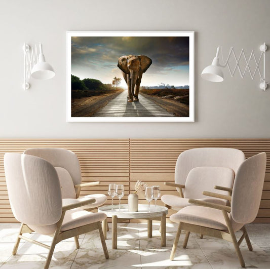 Elephant Walking on Road Photograph Home Decor Premium Quality Poster Print Choose Your Sizes