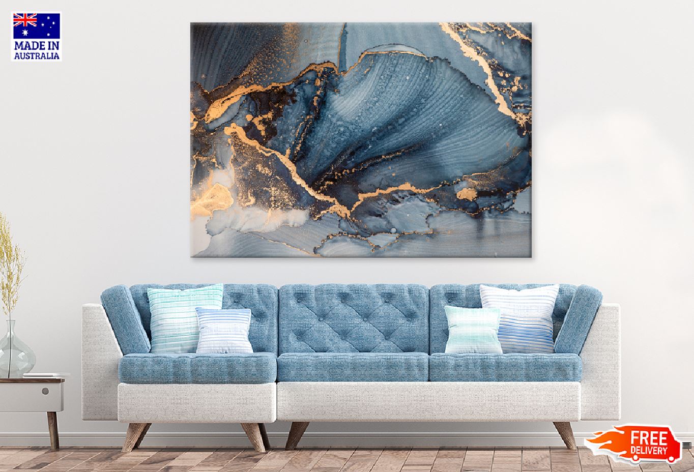 Blue Green & Gold Splash Abstract Design Print 100% Australian Made
