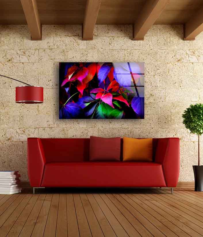 Pink Blue & Green Leaves Photograph Acrylic Glass Print Tempered Glass Wall Art 100% Made in Australia Ready to Hang