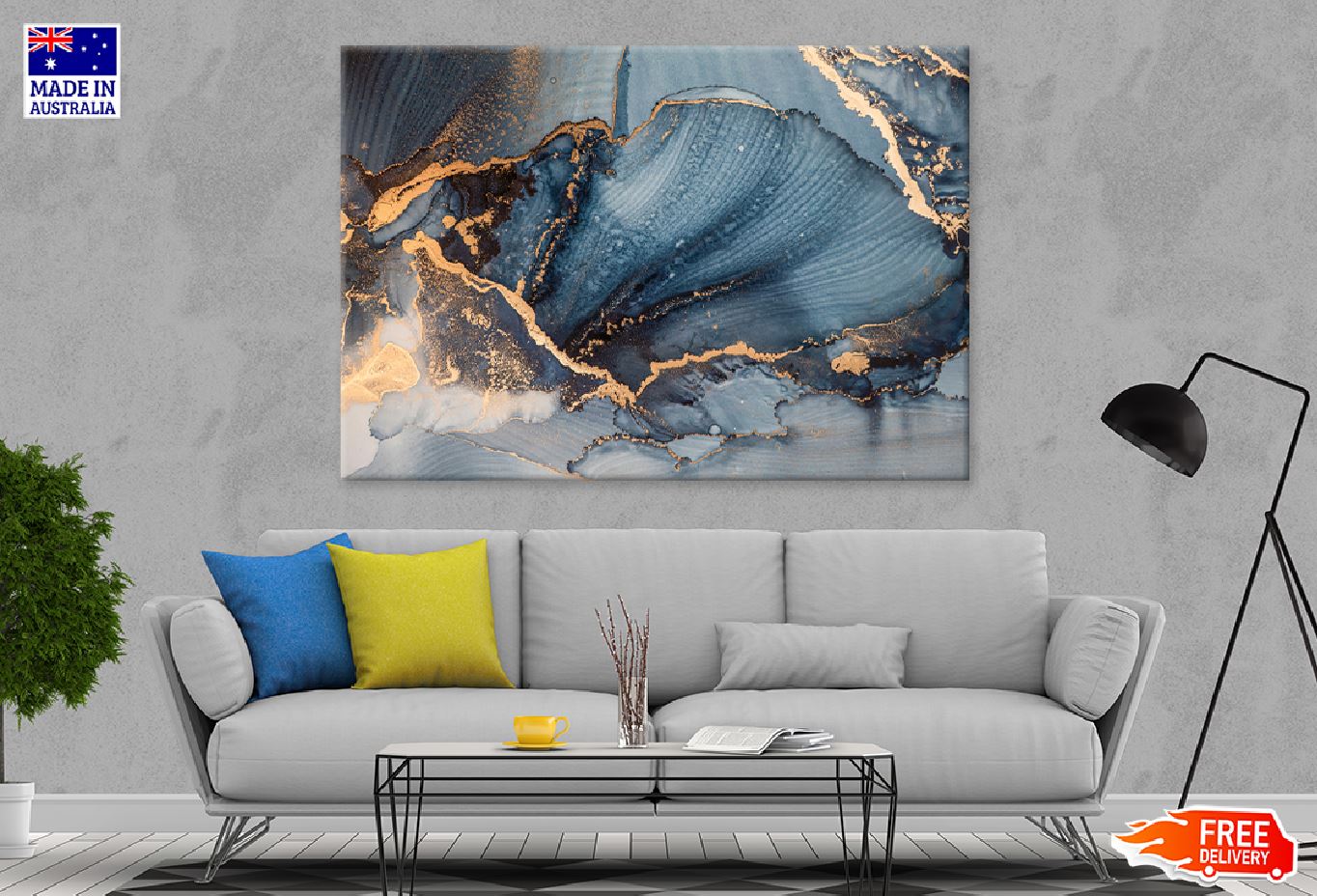 Blue Green & Gold Splash Abstract Design Print 100% Australian Made