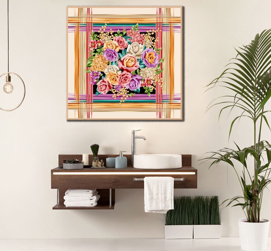 Square Canvas Flower Painting in a Frame High Quality Print 100% Australian Made