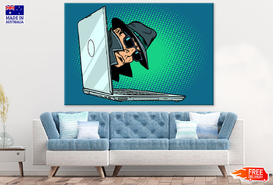 Spy Peeping Through Laptop Illustration Print 100% Australian Made