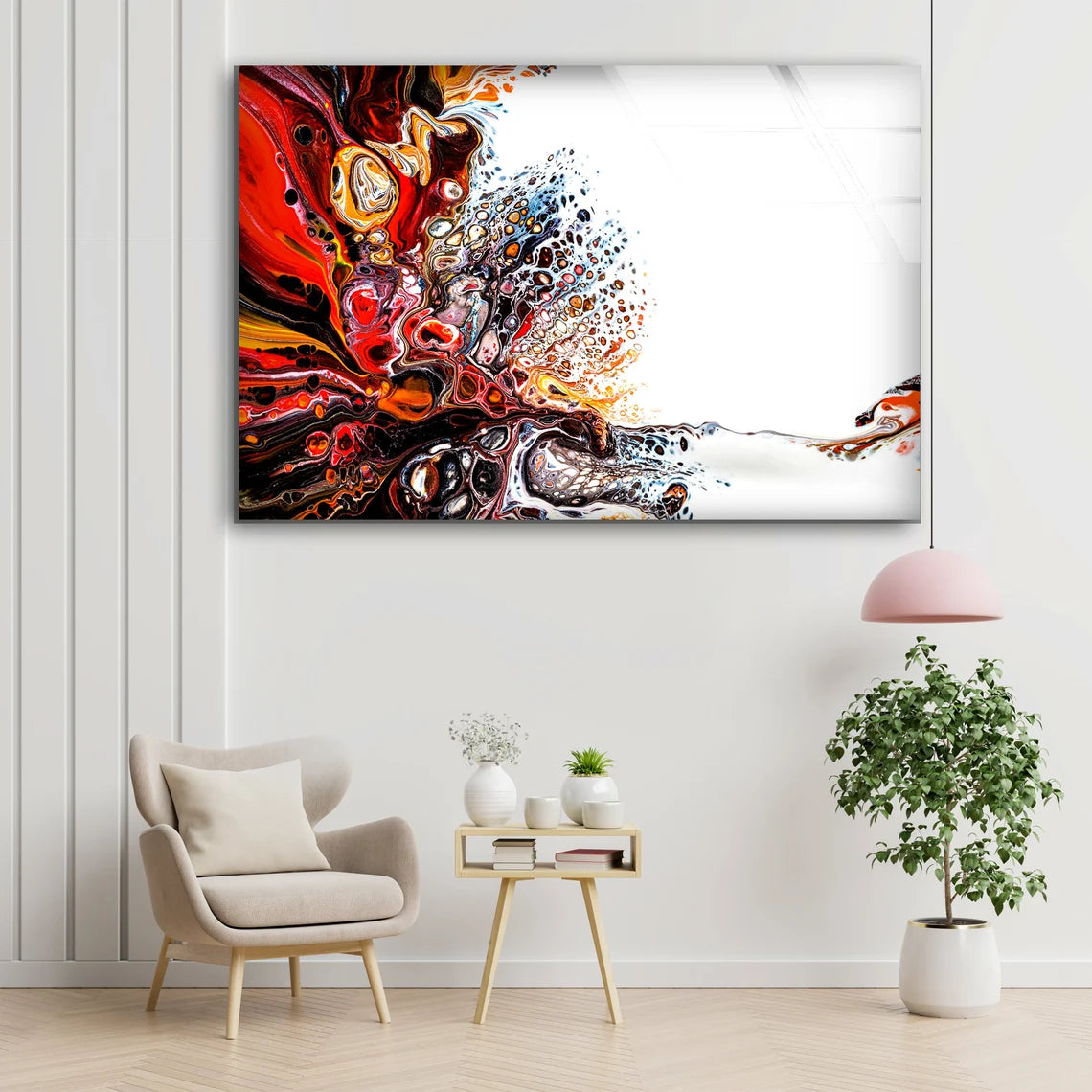 Red Orange & Black Abstract Alcohol Design Acrylic Glass Print Tempered Glass Wall Art 100% Made in Australia Ready to Hang