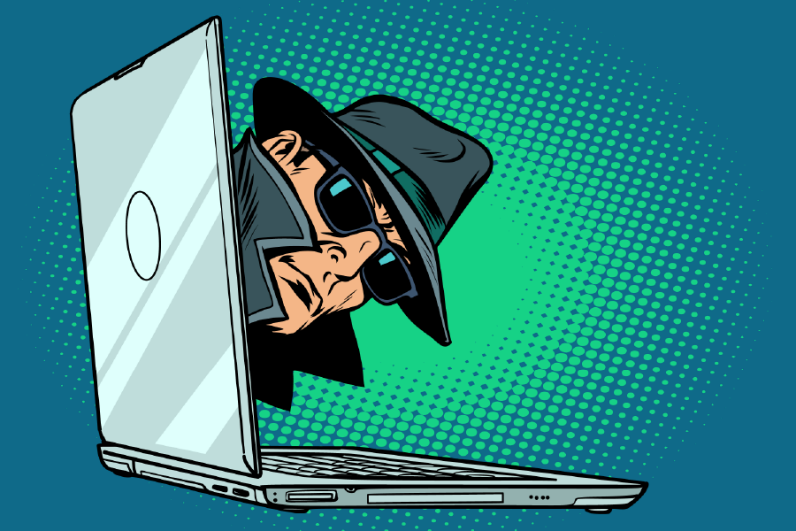 Spy Peeping Through Laptop Illustration Print 100% Australian Made