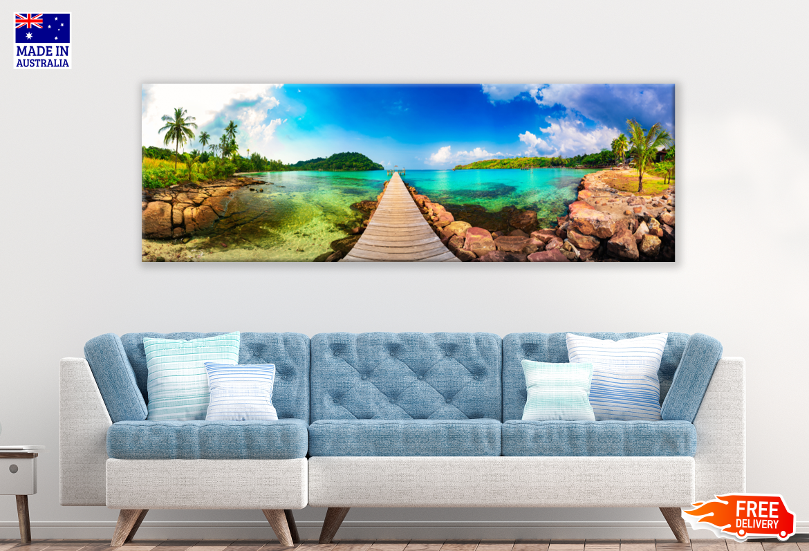 Panoramic Canvas Beach Pier & Tree View High Quality 100% Australian made wall Canvas Print ready to hang