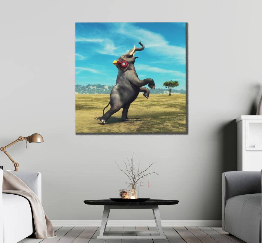 Square Canvas Elephant Dancing Photograph High Quality Print 100% Australian Made