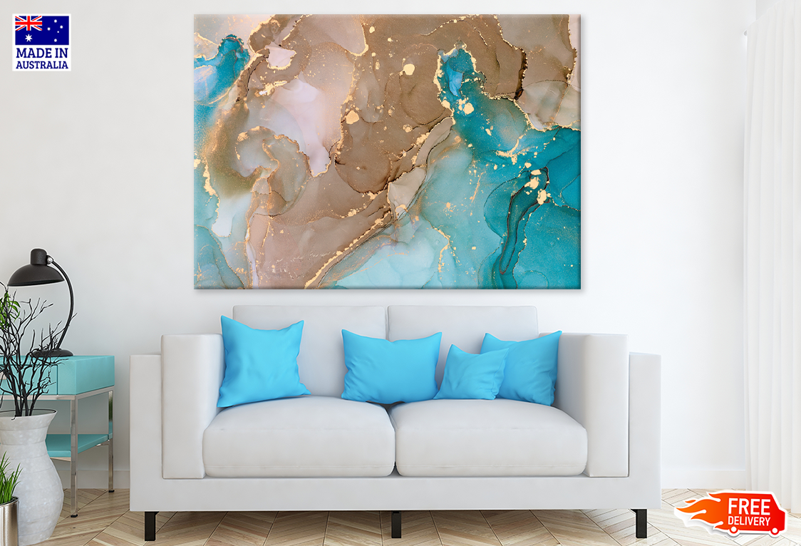 Blue Brown & Gold Abstract Design Print 100% Australian Made